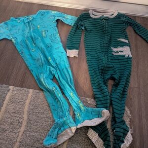 Carter's Teal and Dark Green Kids Footies PJ's.
